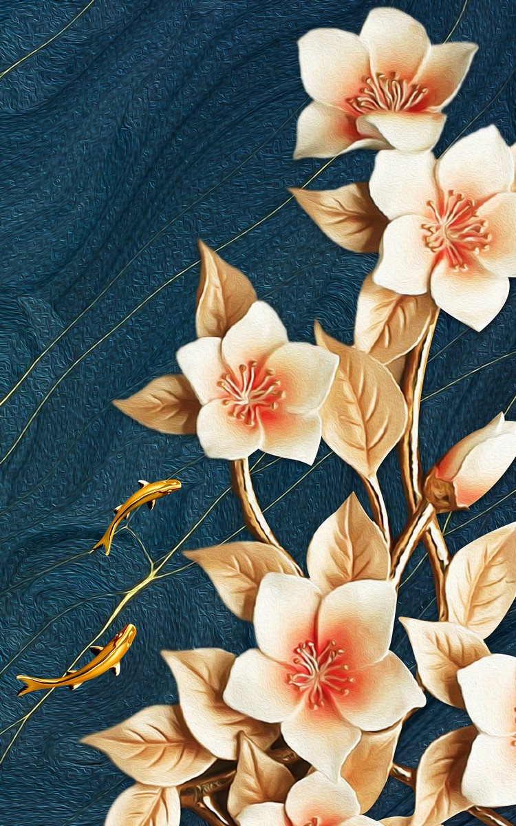 Фреска Цветы на темно синем фото